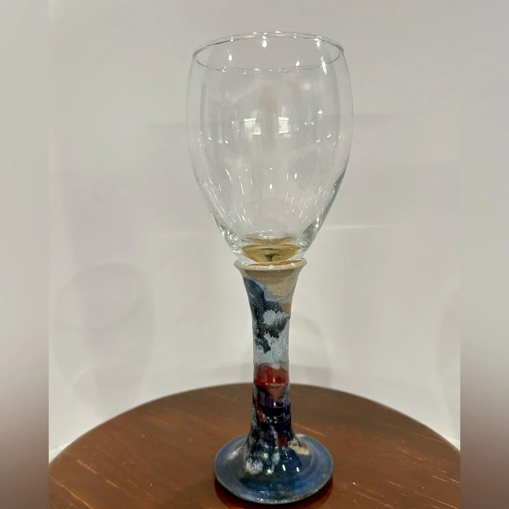 Buie Pottery Gatlinburg, Tennessee Signed Stoneware Wine Glass 9” tall. Like New